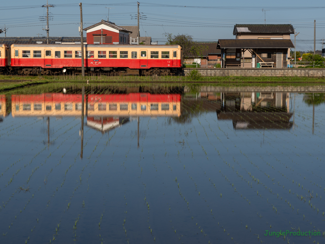 上総三又駅の田んぼとキハ